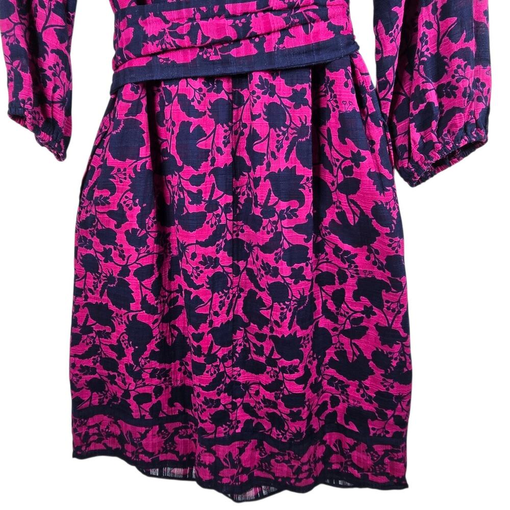 Studio Park x Amy Stran Dress Medium Berry Navy Floral Belted Boho Peasant - Picture 13 of 13